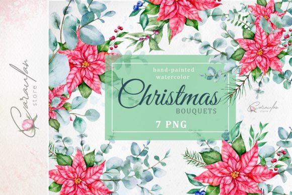 Christmas Bouquets Watercolor Clipart for Local Branding