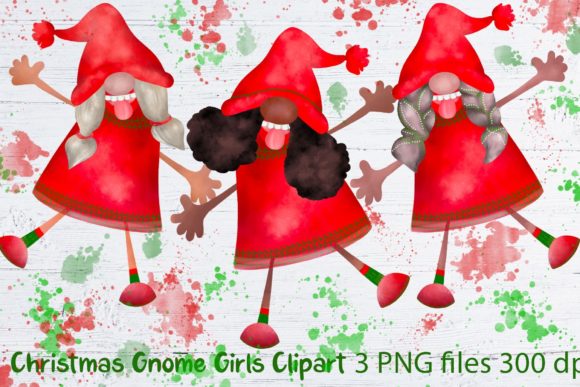 Christmas Dancing Gnome Girls Clipart Illustrations