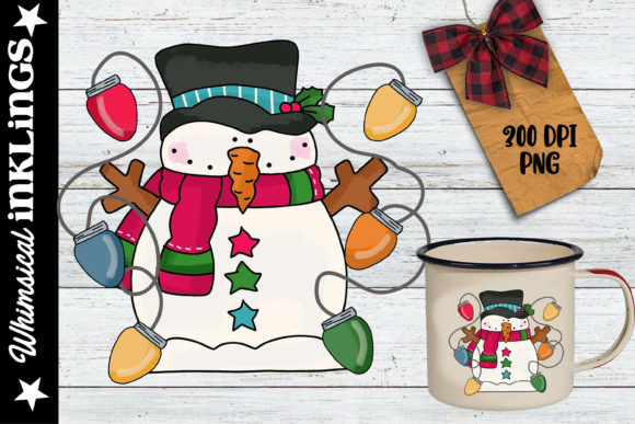 Christmas Light Snowman Illustration for Crafting