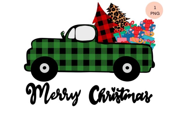 Christmas Plaid Truck Gift Sublimation Illustrations
