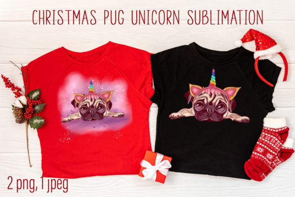Christmas Pug in Unicorn Sublimation Illustrations