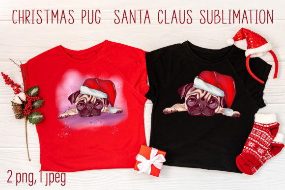 Christmas Pug Santa Claus Sublimation Illustrations