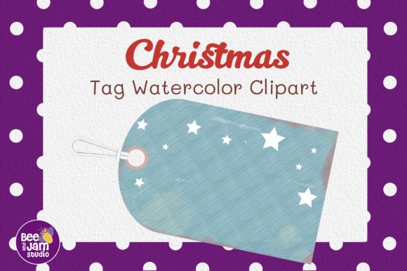 Christmas Tag Watercolor Clipart for Illustrations