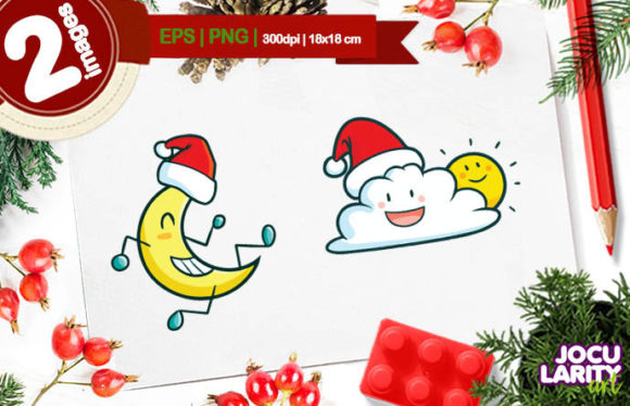 Cute Christmas Moon and Sun Cartoon Embroidery