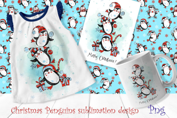 Cute Christmas Penguins Sublimation Illustrations