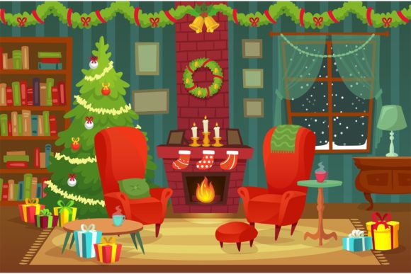 Decorated Christmas Room Illustration for Branding