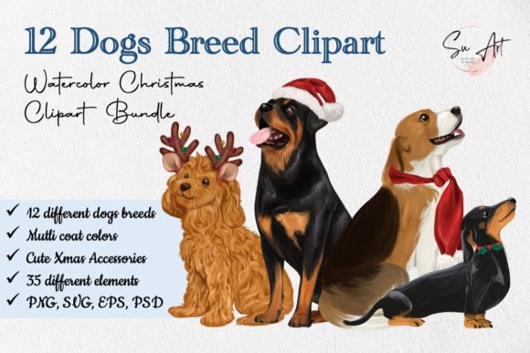 Dog Breed Clipart Christmas Illustrations