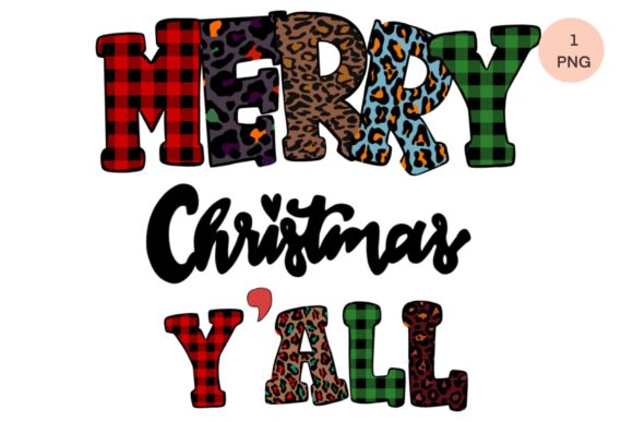 Merry Christmas Buffalo Plaid Leopard Illustration