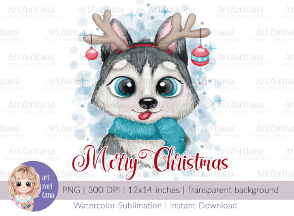 Merry Christmas Cute Husky Illustration Review