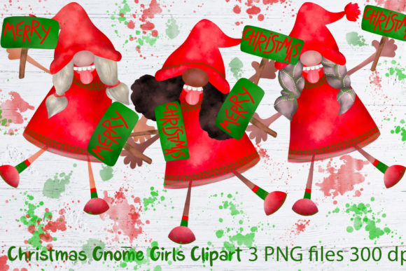 Merry Christmas Gnome Girls Clipart Illustrations