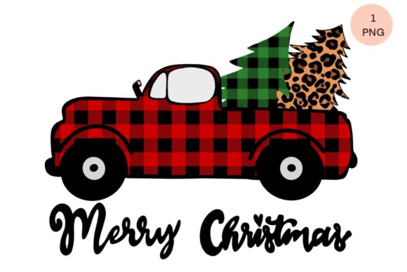 Merry Christmas Plaid Truck Illustration
