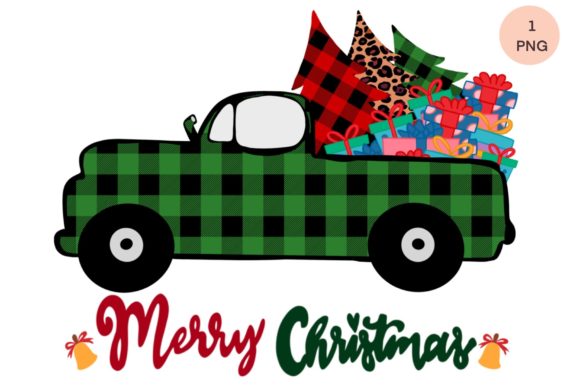Merry Christmas Tree Truck Sublimation Illustrations