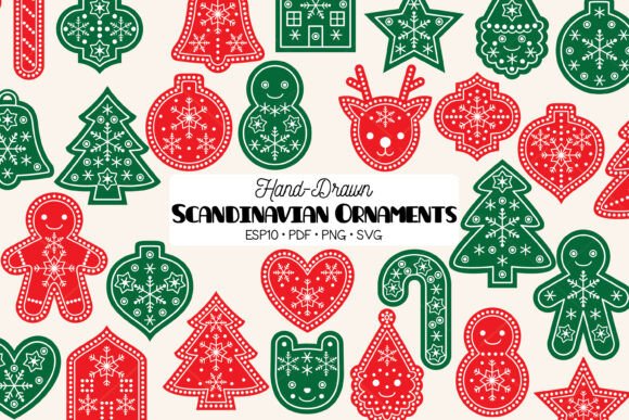 Scandinavian Christmas Ornaments Illustrations