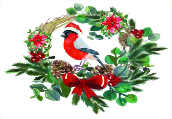 Watercolor Christmas Wreath Png, Clipart for Illustrations