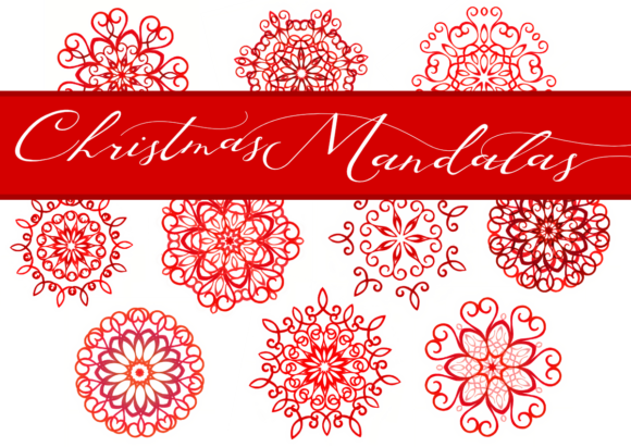 White and Red JPG Christmas Mandala Set for Festive Illustrations